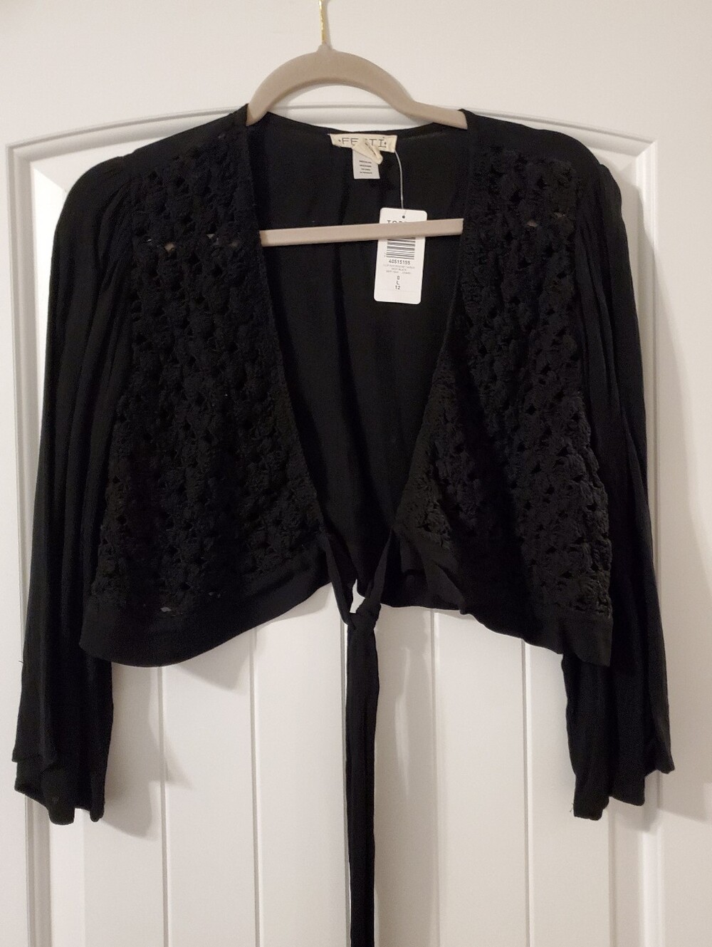 torrid Black Crochet Tie-Front Shrug